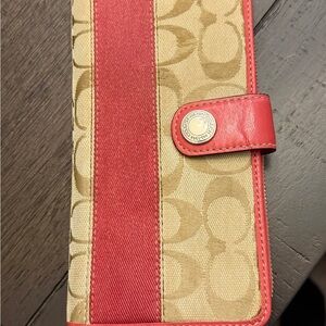 Coach Signature Stripe Red and Tan Wallet
